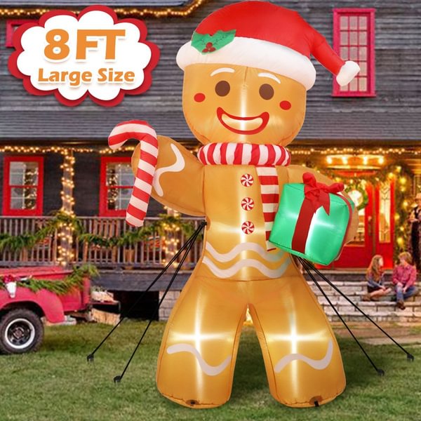Partyforyou 8Ft Inflatable Gingerbread Man With Led Lights Christmas Santa Claus Snowman Yard Garden Indoor Outdoor Decor
