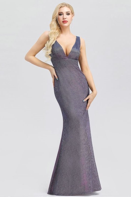 Sexy V-Neck Sleeveless Prom Dress Long Mermaid Sequins Evening Gowns