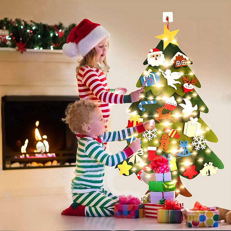 32pcs Ornaments Diy Felt Christmas Tree Set With 50 Led String Lights - tree - Codlins