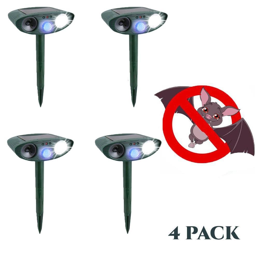 Bat Outdoor Ultrasonic Repeller PACK of 4 - Solar Powered Ultrasonic Animal & Pest Repellant - Get Rid of Bats in 72 Hours or It's FREE - vzzhome
