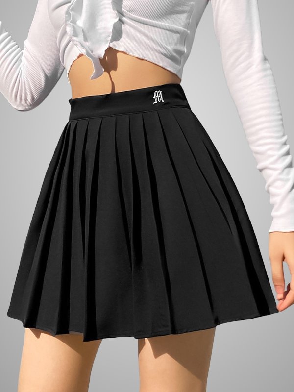 Pleated Solid Embroidery Skirt