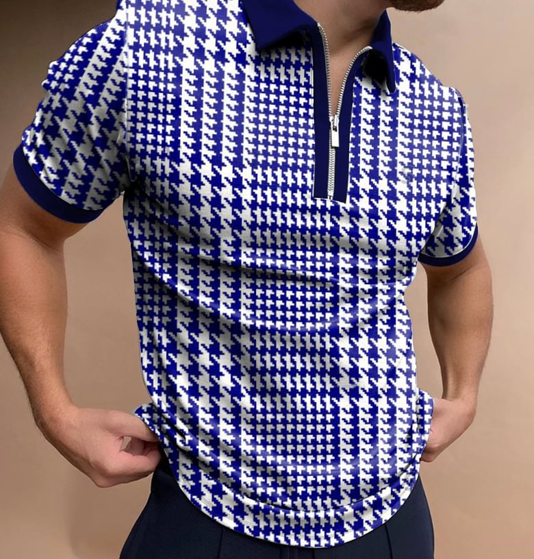 Houndstooth short-sleeved polo shirt / [viawink] /
