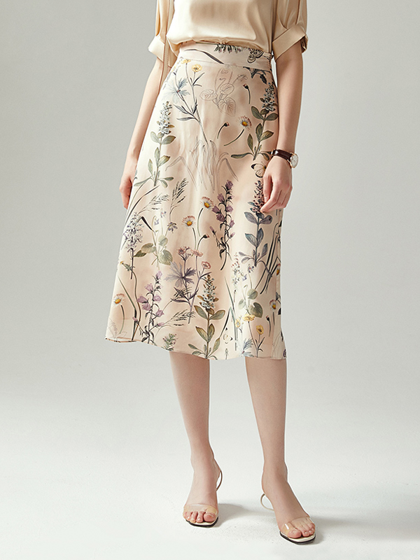 Silk Skirt Printed High-waisted All-match Style