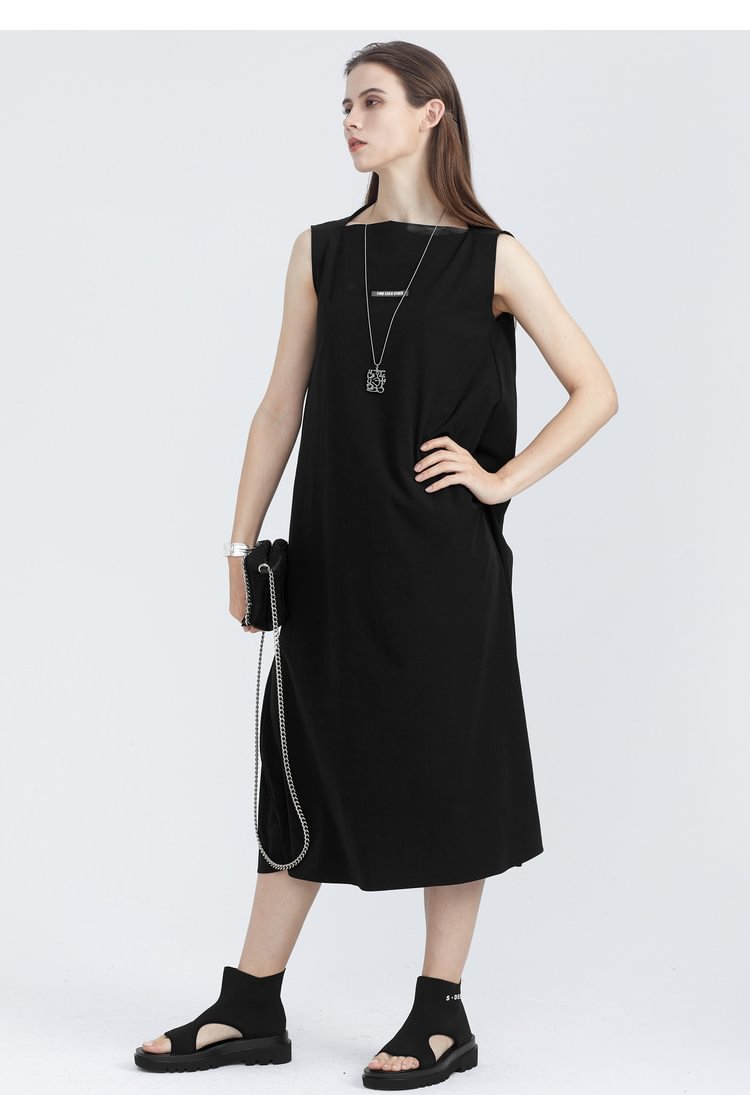 SDEER Casual round neck letter print sleeveless dress