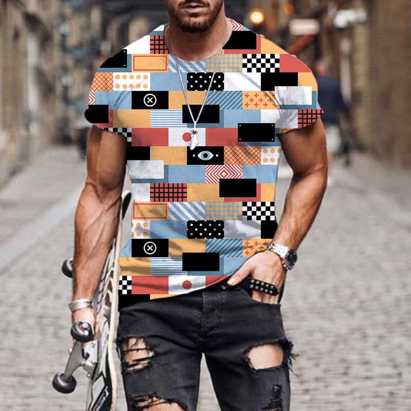 Abstract Geometric Patter Painting Men's T-shirts-VESSFUL