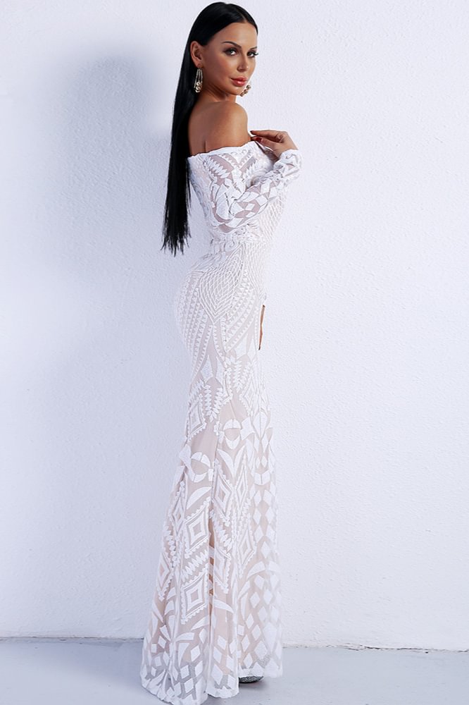Glamorous Long Sleeve Mermaid Sequins Prom Dress Long Evening Party Gowns