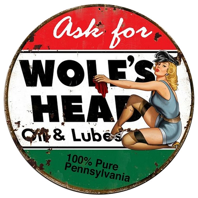 Ask For WOLF'HEAD Oils & Lubes - Round Vintage Tin Signs/Wooden Signs - 30x30cm