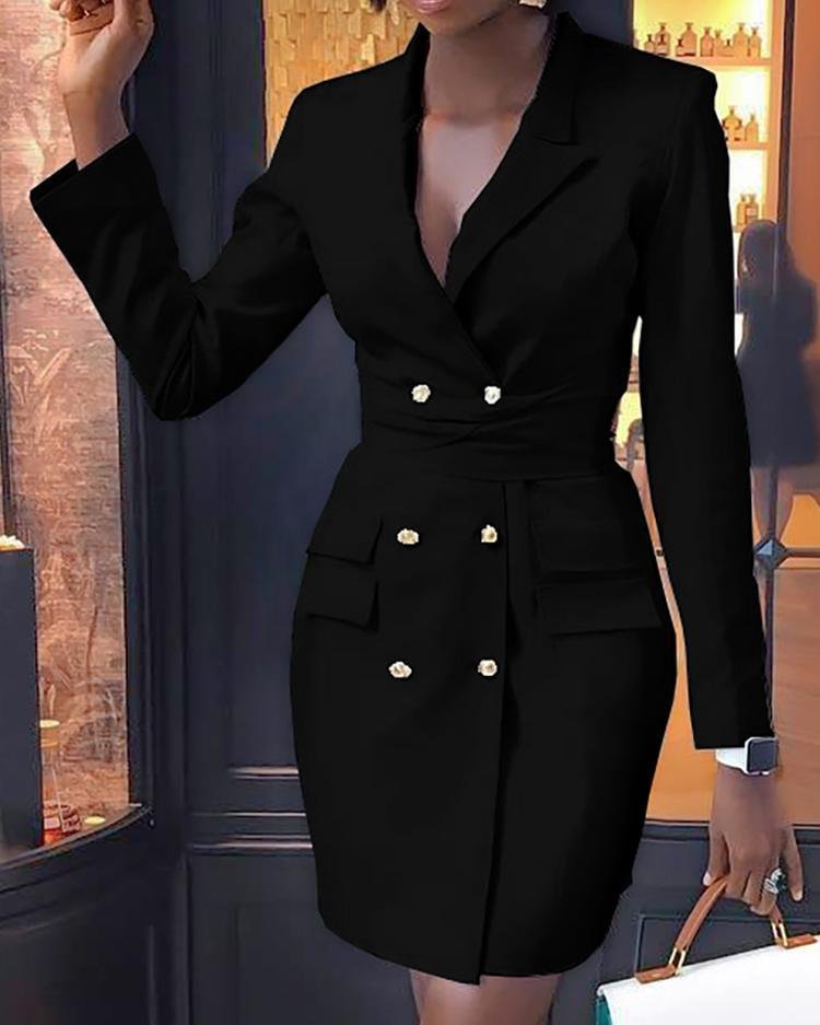 Double Breasted Long Sleeve Blazer Dress P11300