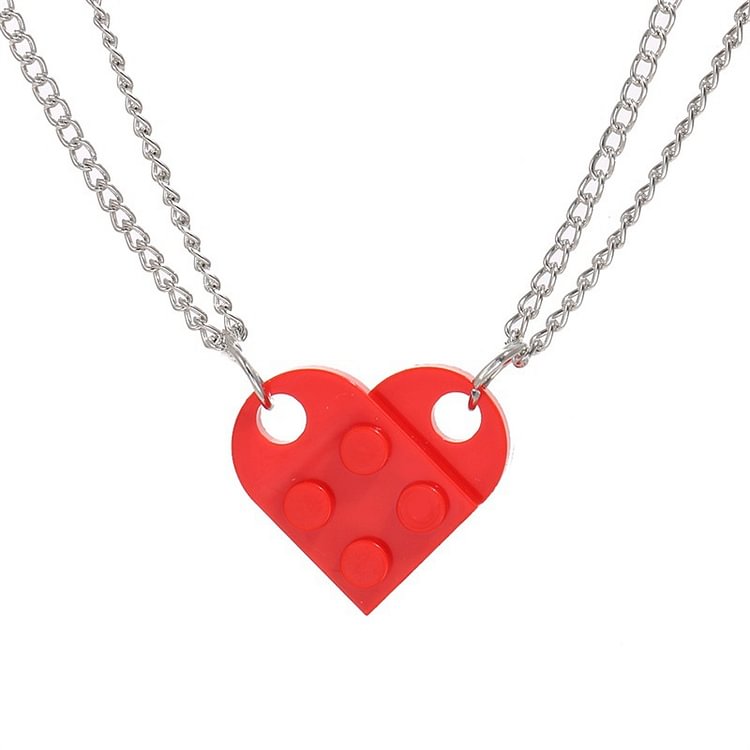 Lego Heart Shaped Block Pendant Hiphop Couple Necklace
