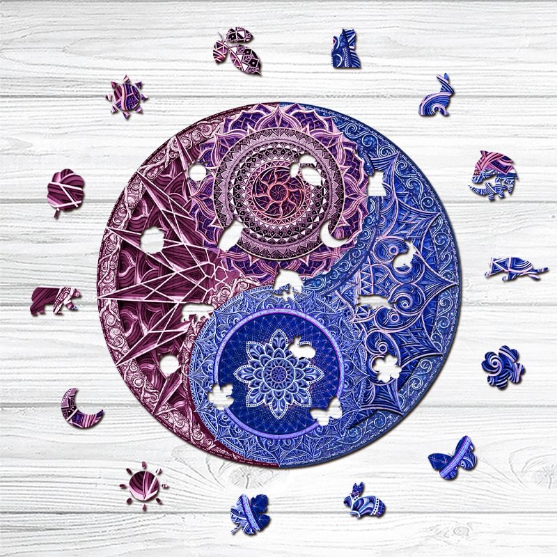 YIN YANG-Blue & Purple Tai Chi Mandala Wooden Puzzle-Ainnpuzzle