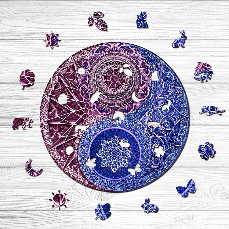 Yin Yang-Blue & Purple Tai Chi Mandala Wooden Puzzle