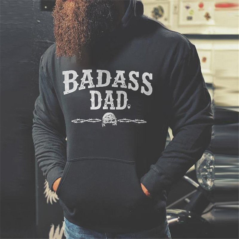 Badass dad skull print loose hoodie - Krazyskull