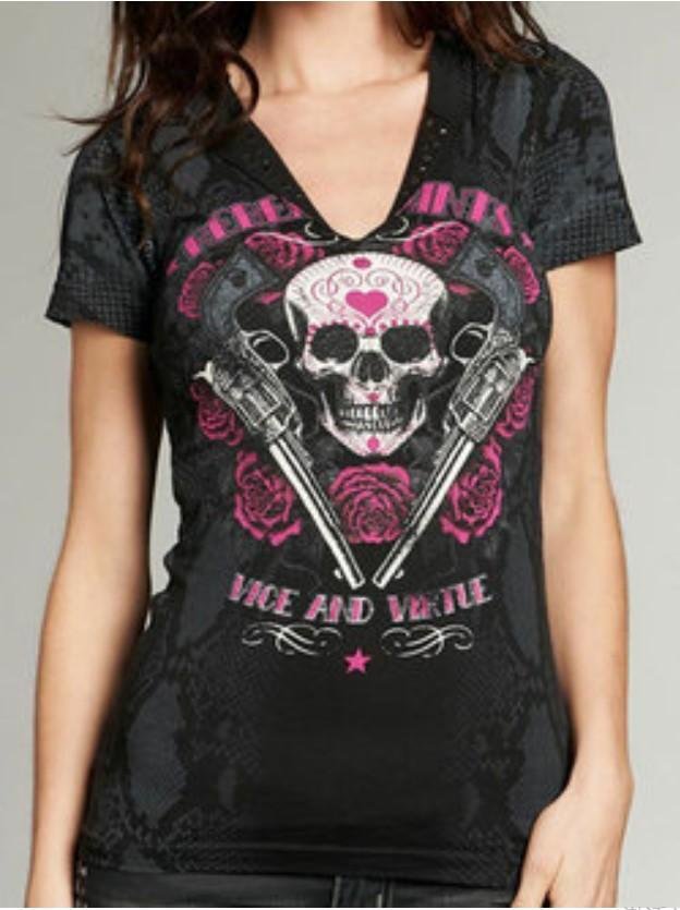 Short-sleeved T-shirt With Skull And Revolver Print-Mayoulove