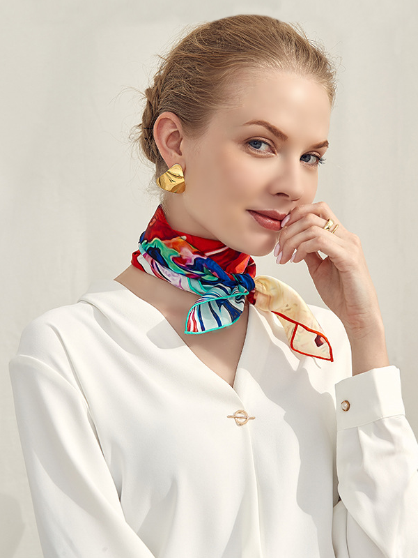 Silk Scarf Fashion Contrast Oil Painting Style For Women