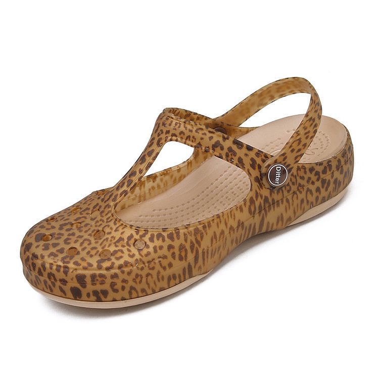 Women's Leopard Print Hollow Wedge Sandals