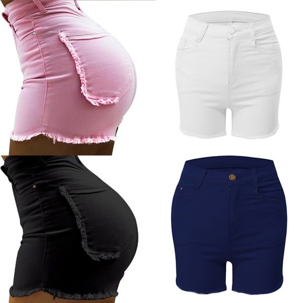 Summer High Waisted Denim Shorts Women Elastic Sliming Hip-Lifting Skinny Retro Jeans Mid-Waist Shorts