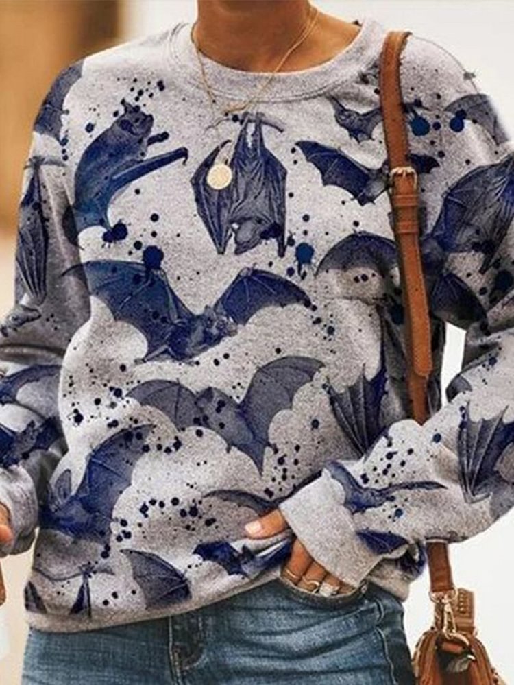 Halloween New Fashion Bat Print Long-sleeved Sweatshirt-Mayoulove