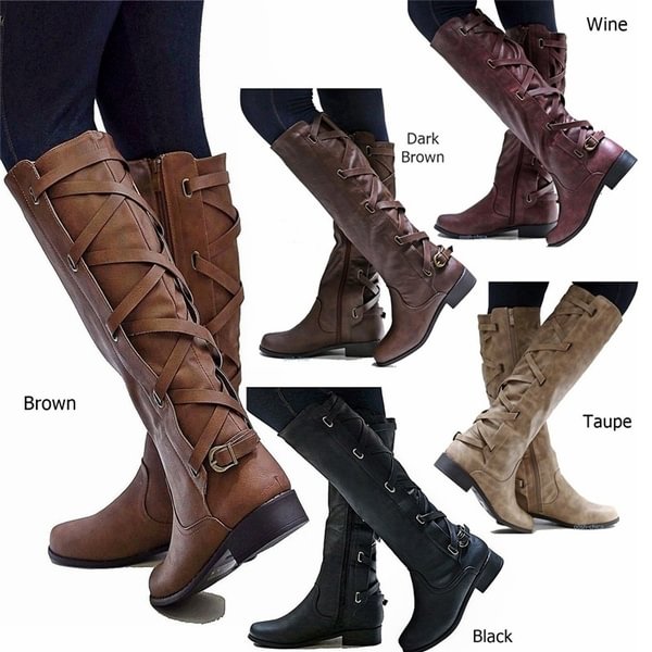 New Style Women's Leather Boots Knee High Boots Ladies Knight Boots Winter Long Boot Plus Size 35-43