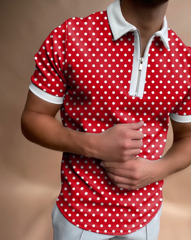 Polka-dot color-block short-sleeved polo shirt / [viawink] /