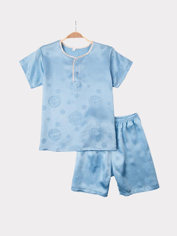 Pyjama en soie bleu pour les enfants-Soie Plus