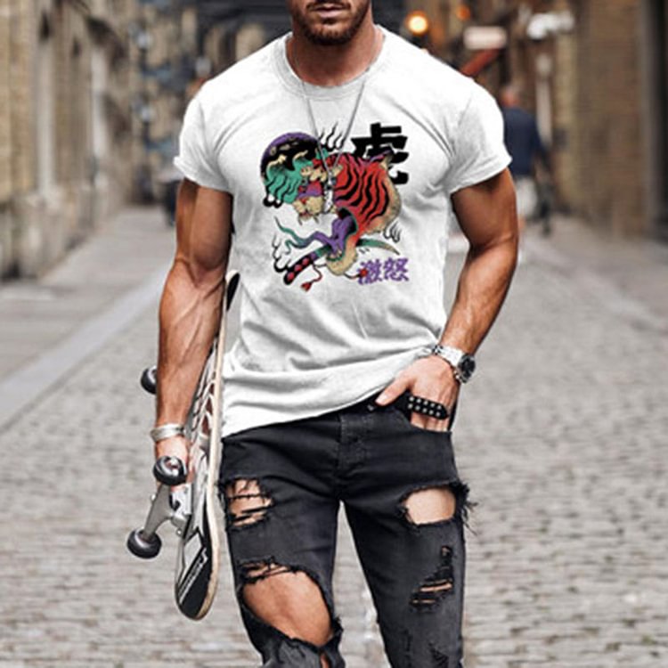BrosWear Tiger Graphic Casual Short Sleeve T-Shirt