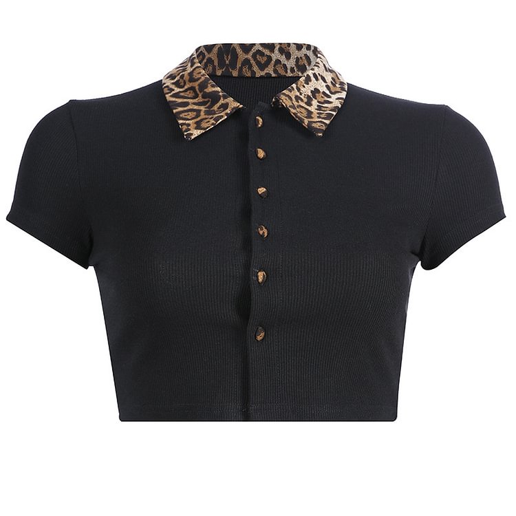 Vintage Leopard Button Up Crop Top - CODLINS - Codlins
