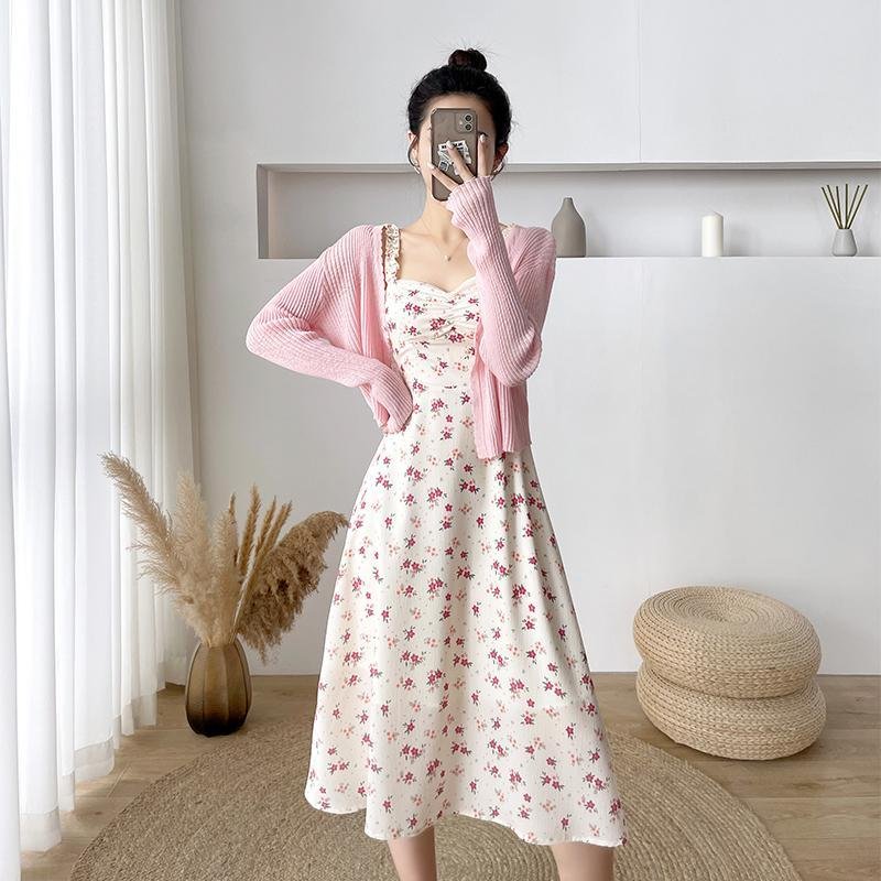 Knit Cardigan+Floral Cami Dress P12924