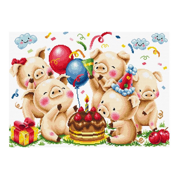 Little Pig'S Birthday Party - 11CT Stamped Cross Stitch - 66*49cm