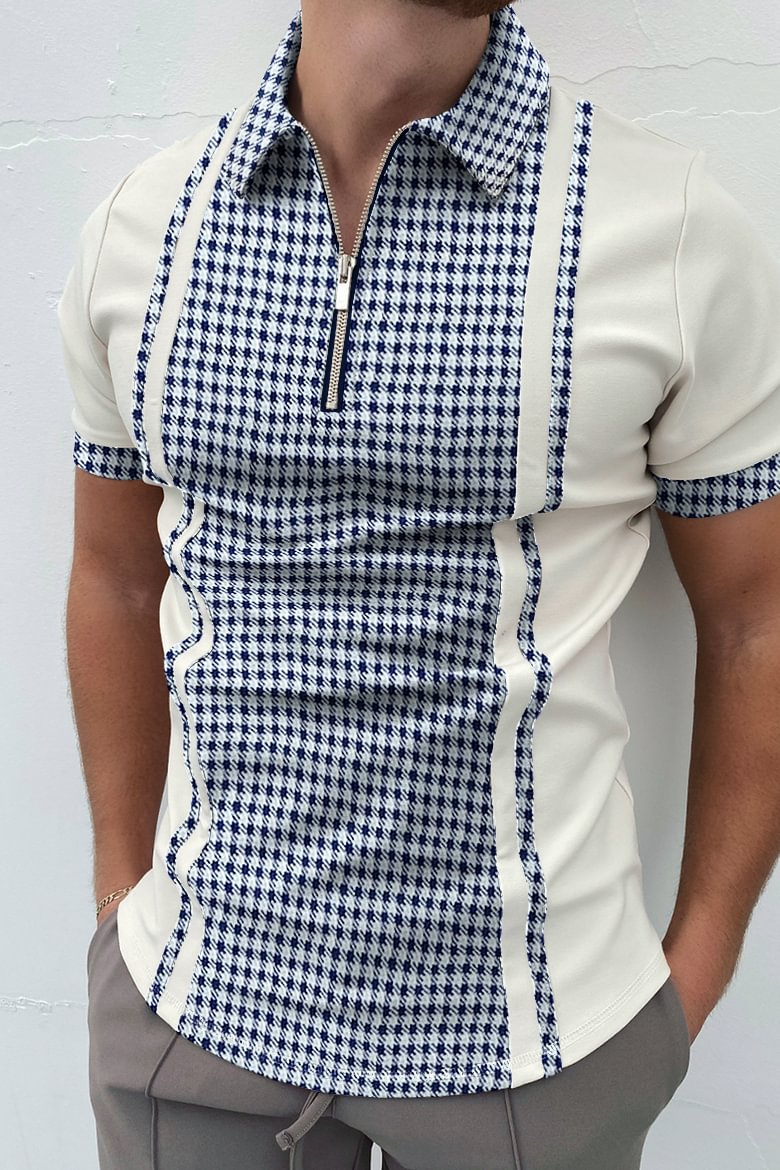 Houndstooth contrast short-sleeved polo shirt / [viawink] /
