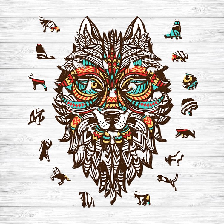 Tribal Wolf Wooden Jigsaw Puzzle