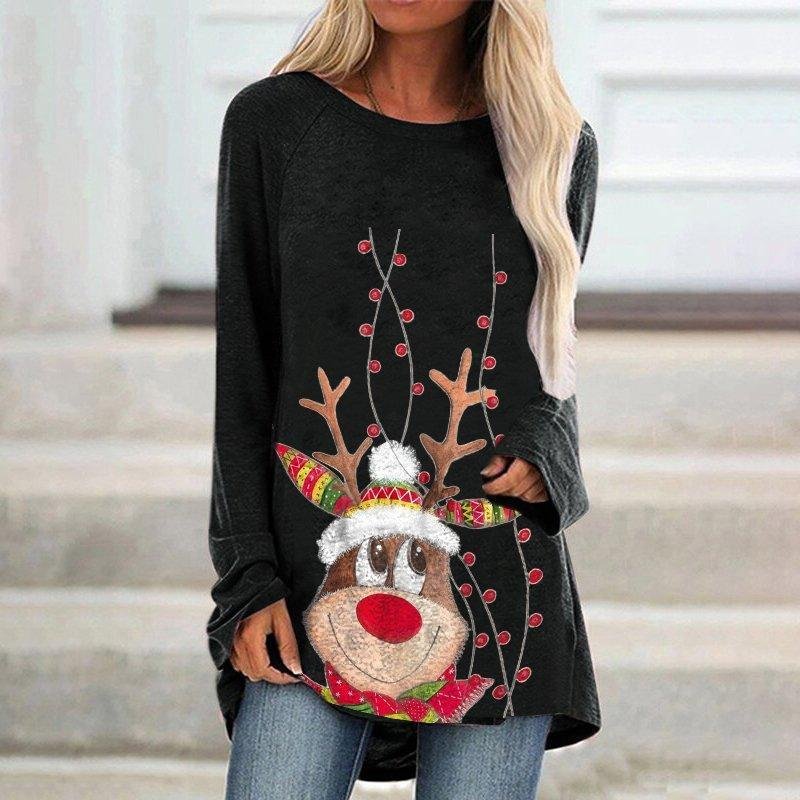 Merry Christmas Printed Deer Women's T-shirt