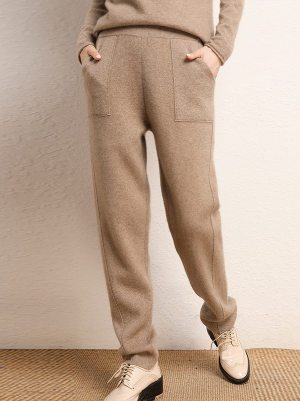 Casual Cashmere Blend Wool Pants-Real Silk Life
