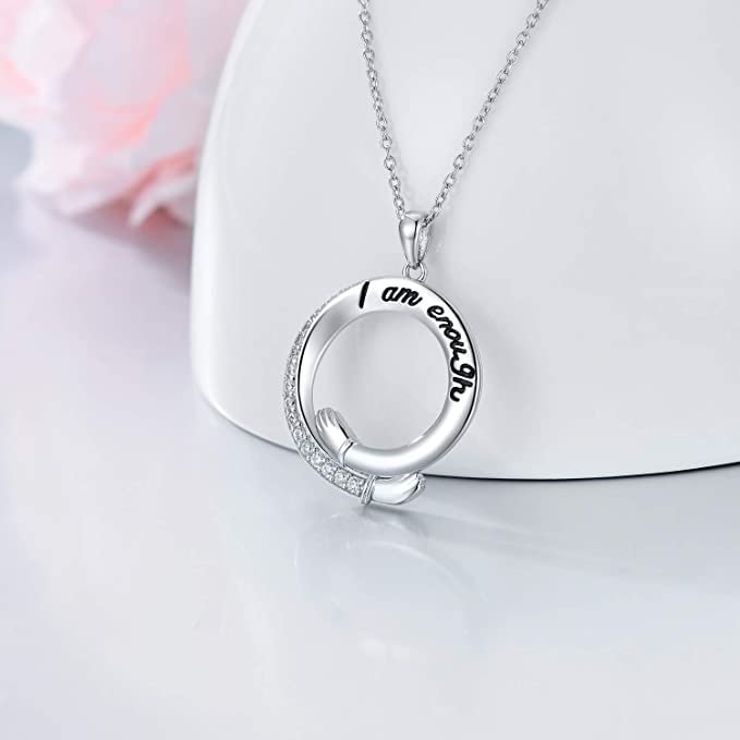S925 You are Enough Sterling Silver Circle Hug Necklace