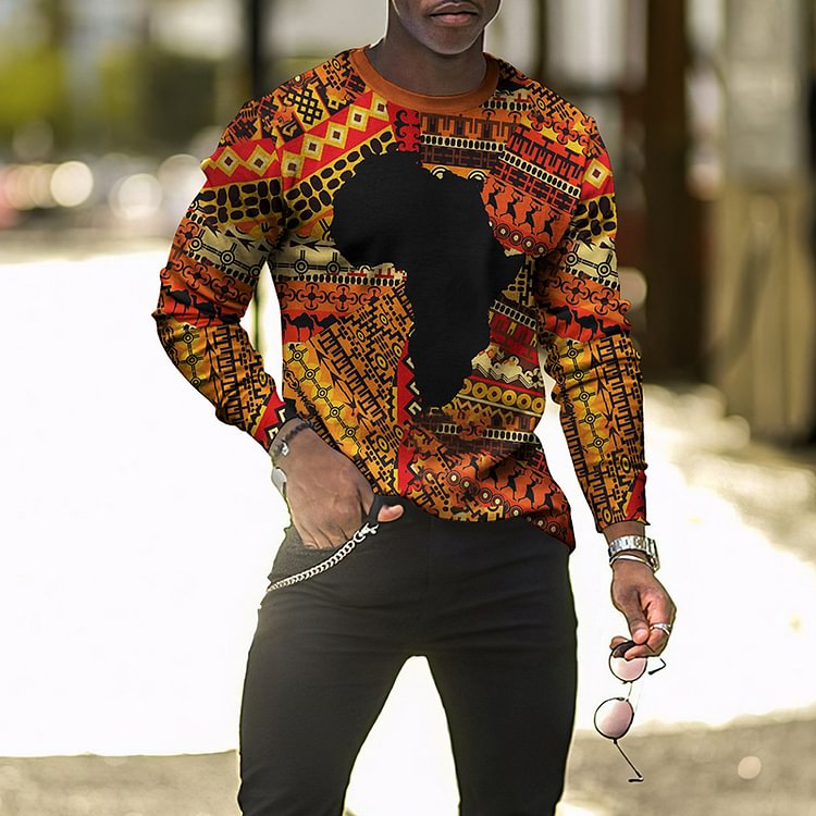 BrosWear Fashion African Print Long Sleeve T-Shirt