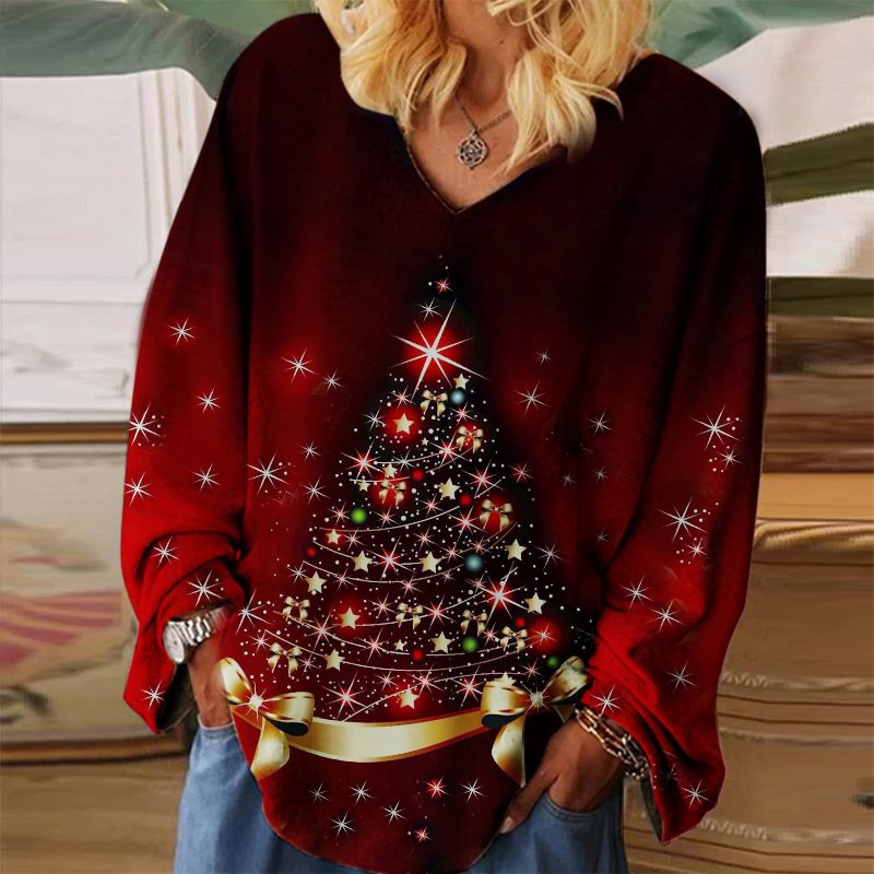 Splendid Sparkling Christmas Tree Print Long Sleeve T-shirt