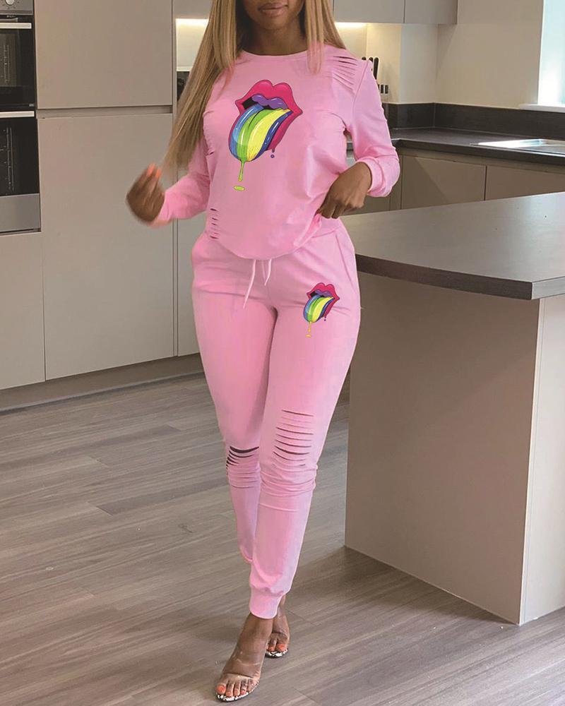 Mouth Pattern Ribbed Tracksuit P13492