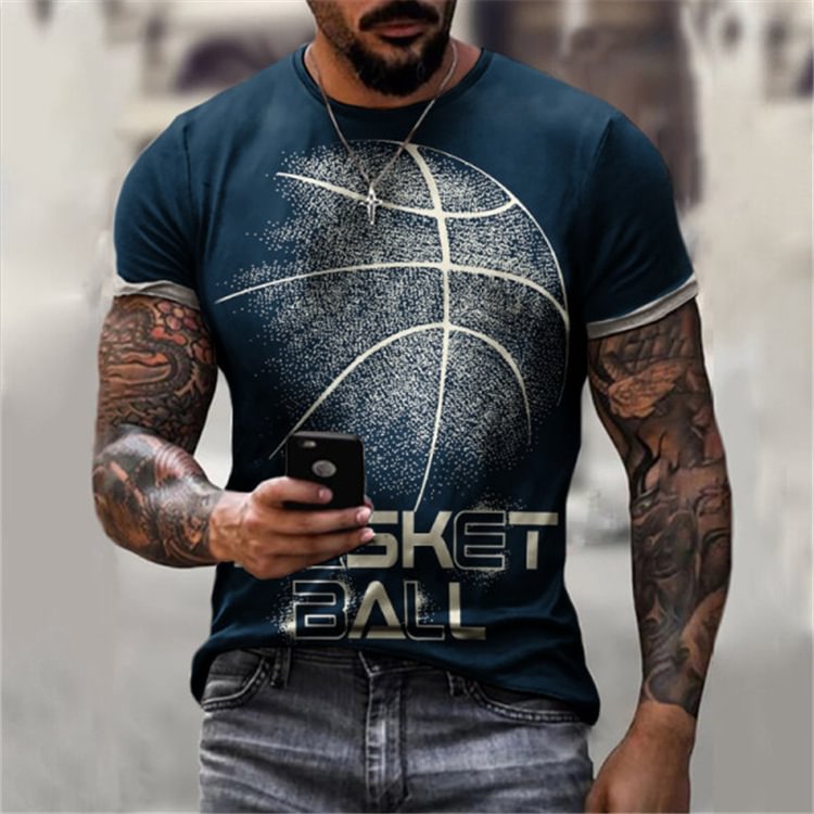 Retro Basketball Print Short-sleeved Summer Men's T-Shirts-VESSFUL