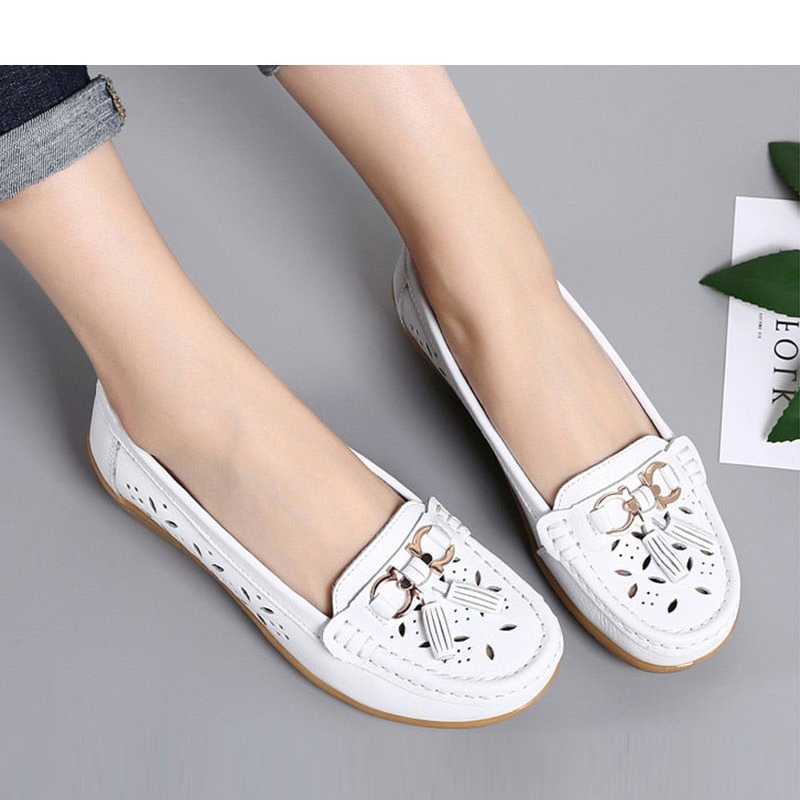 Women's White Ladies Flat Dressy Shoes for Summer