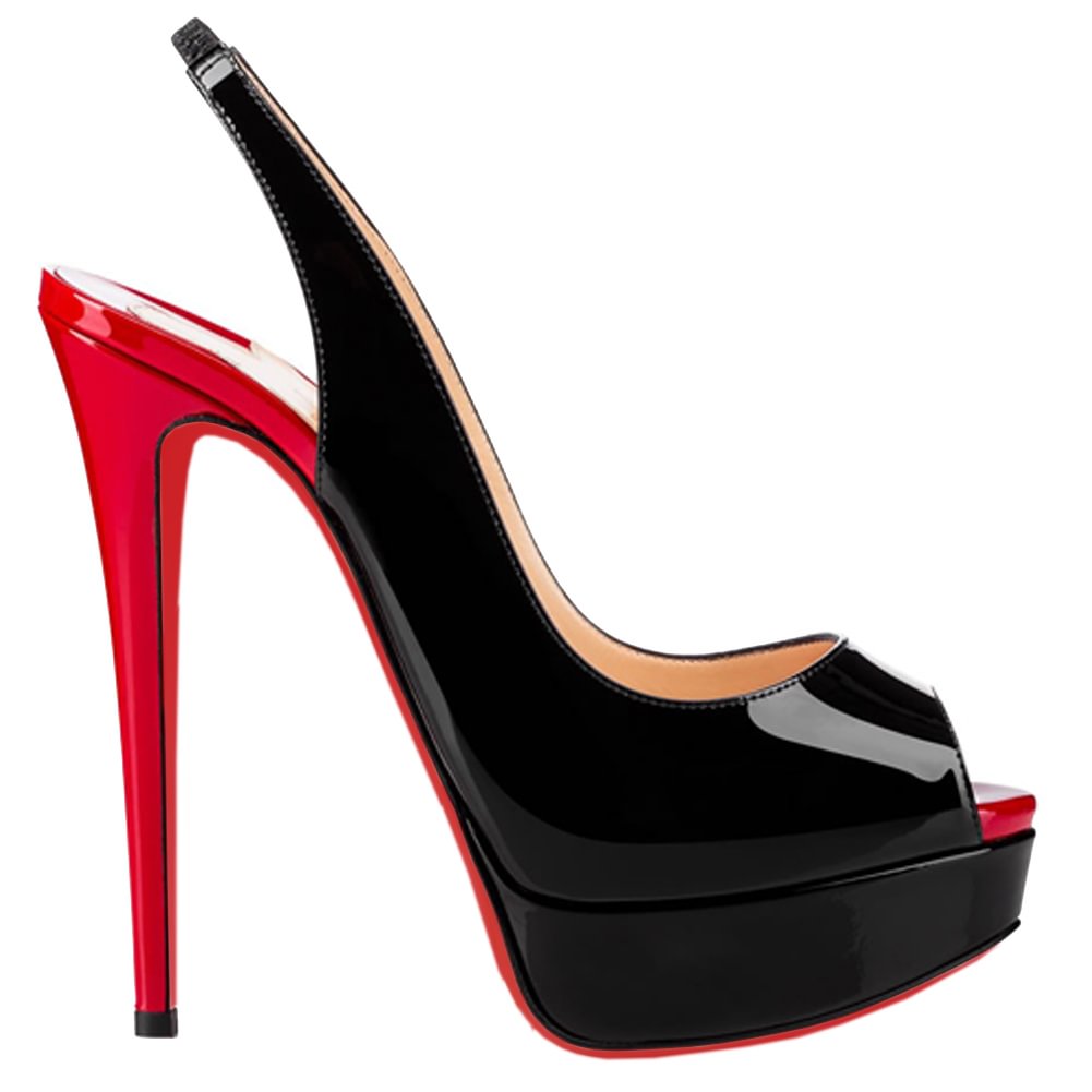 150mm Slingback Sandals Platforms Sky High Party Gradient Color Black with Red Heels Pumps-vocosishoes