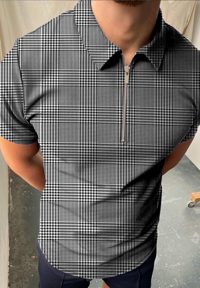 Houndstooth plaid texture polo shirt / [viawink] /