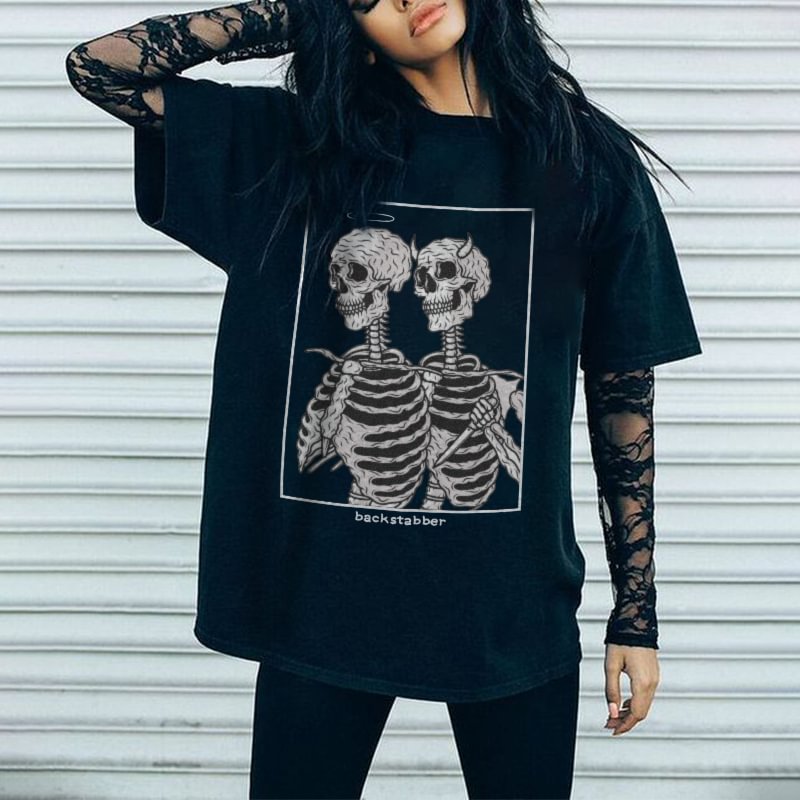 Minnieskull Backstabber skeletons printed classic T-shirt - Minnieskull