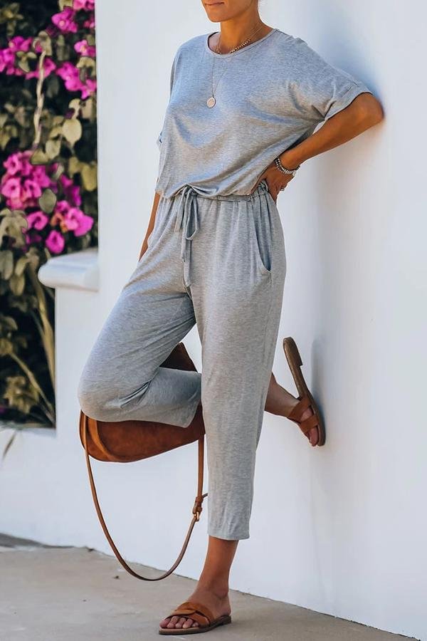 Short Sleeve Round Neck Casual Jumpsuit P14775