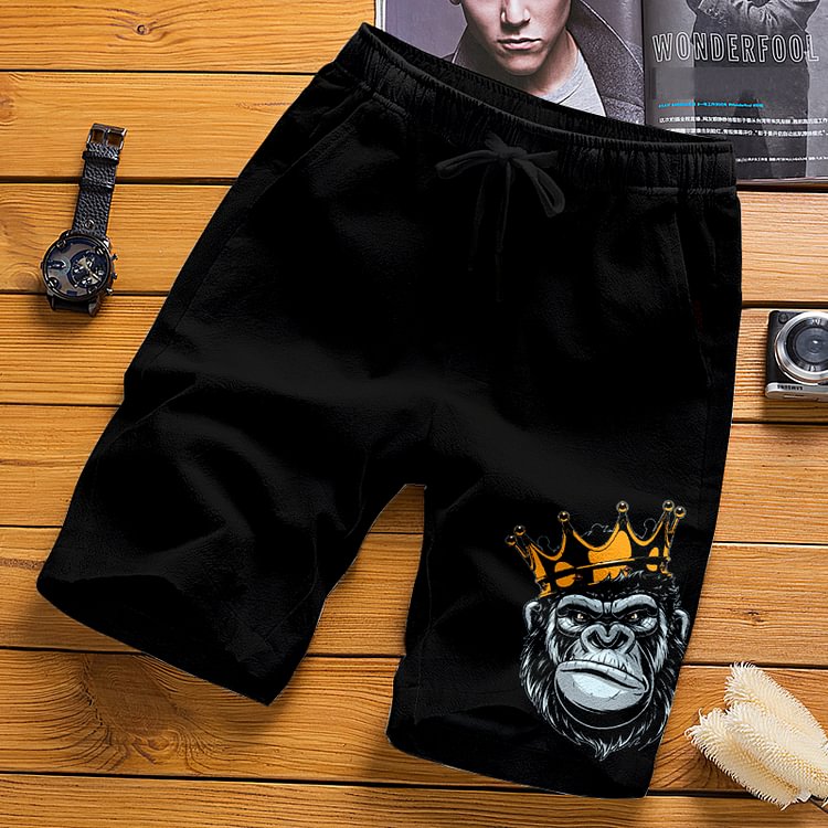 BrosWear Casual Black Street Gorilla Print Shorts