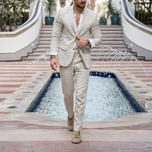 khaki suit white shirt