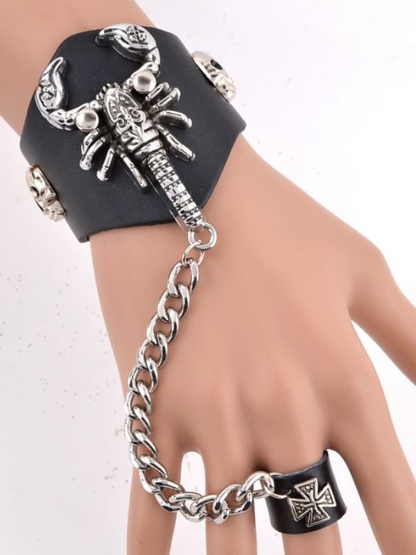 Hip-pop Style Statement Scorpion Skull Decorated Bracelet with Cross Pattern Ring