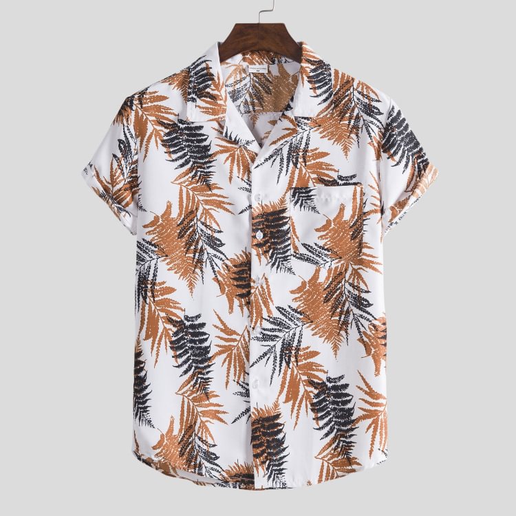 BrosWear Casual Palm Tree Two Color Printed Shirt
