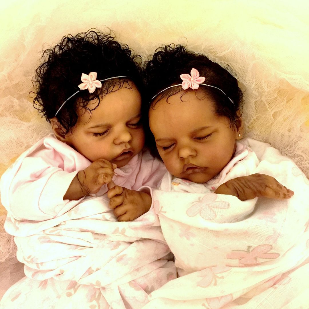Real Lifelike Twins Sister Sleeping Biracial Black Reborn Baby Doll Girl, Beautiful Baby 17'' Johan and Lloyd Gift 2022 -Creativegiftss® - [product_tag]