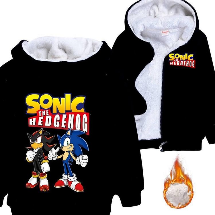 Mayoulove Boys Girls Shadow Sonic The Hedgehog Zip Up Fleece Lined Cotton Hoodie-Mayoulove