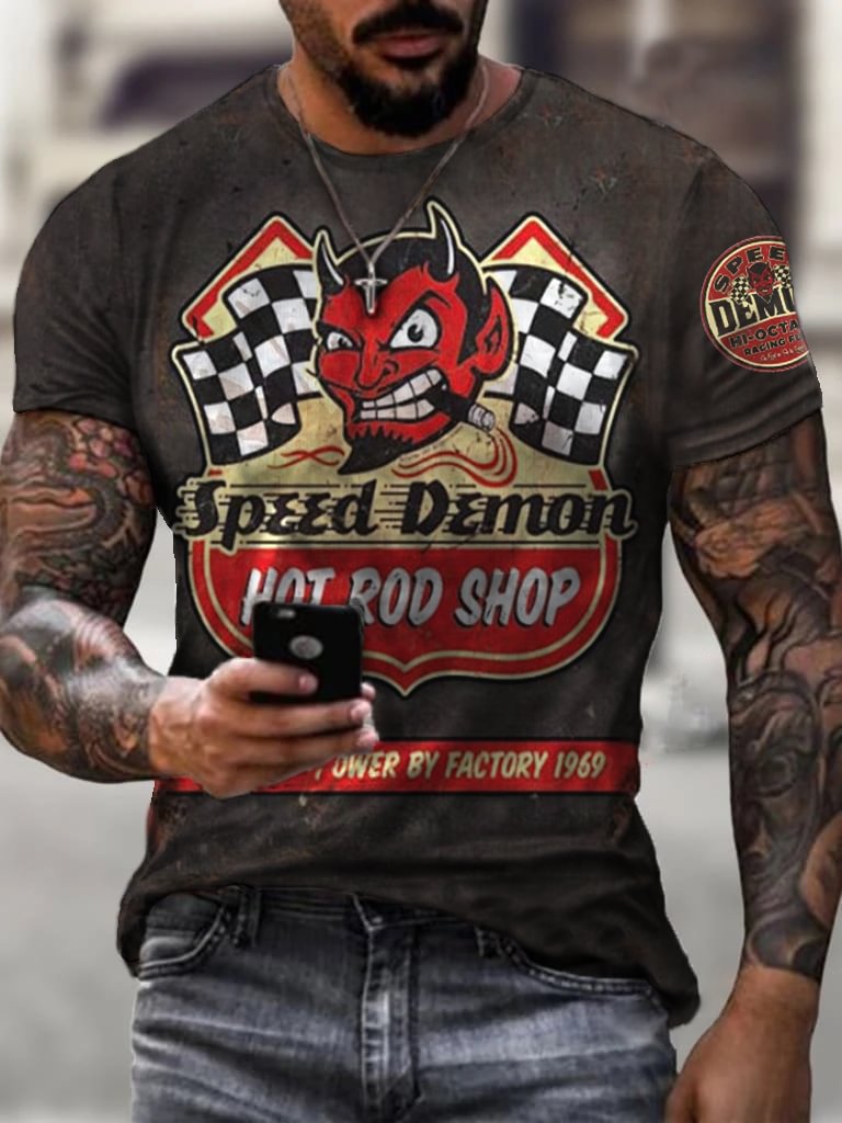 Mens Speed ​​Demon Motorcycle Print Fashion T-shirt / [viawink] /