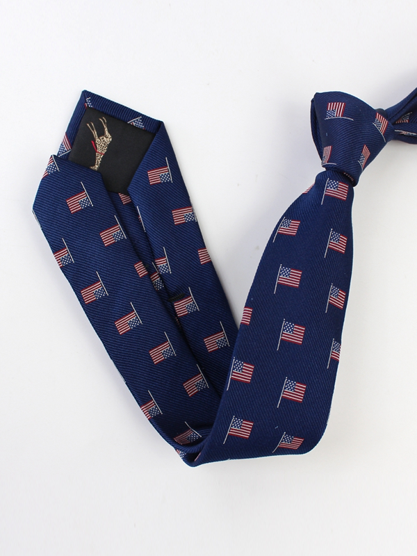 US Flag Navy Blue Silk Tie-Real Silk Life
